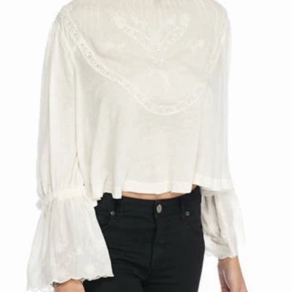 Free People Bell Sleeve White Blouse